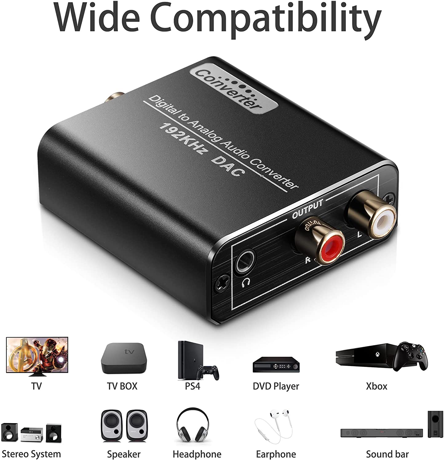 Digital to Analog Audio Converter, SPDIF Optical to L/R RCA, Toslink Optical to 3.5mm Jack Adapter for PS3 HD DVD PS4 Amp Apple TV Home Theatre