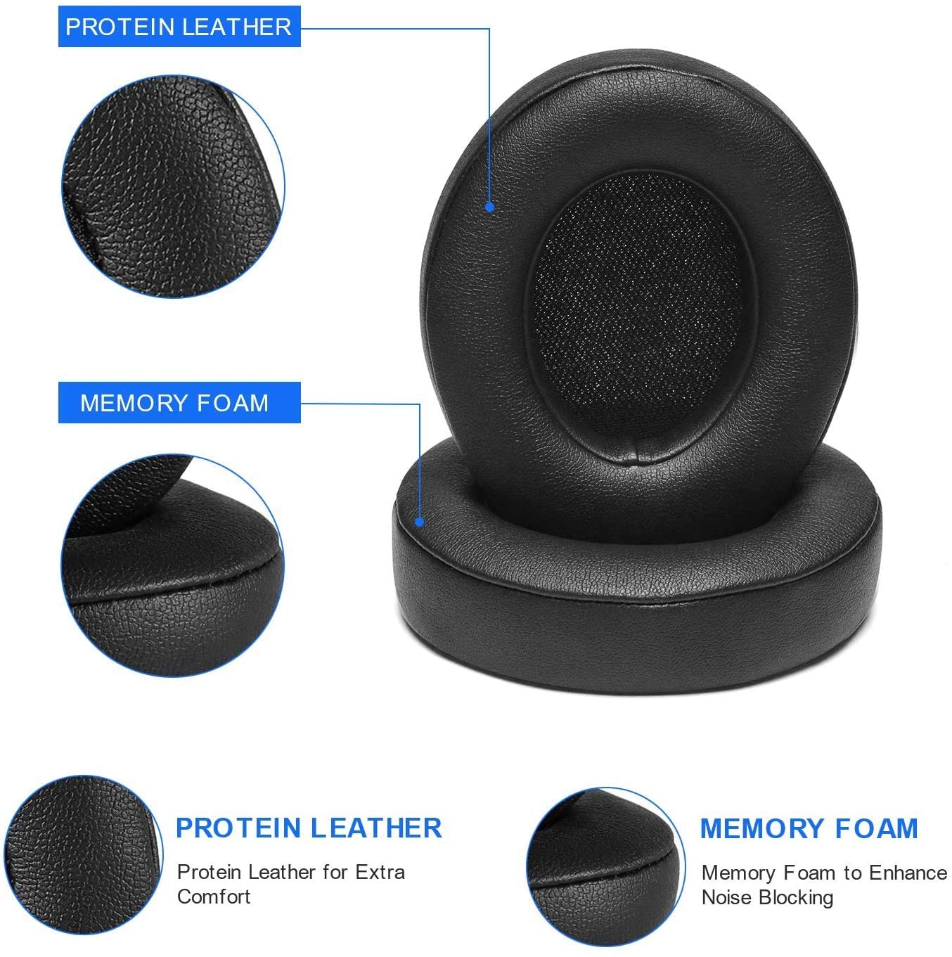 Replacement Ear Pads Cushions in Black for Beats Studio 2.0 3.0 Over-the-Ear Headphones