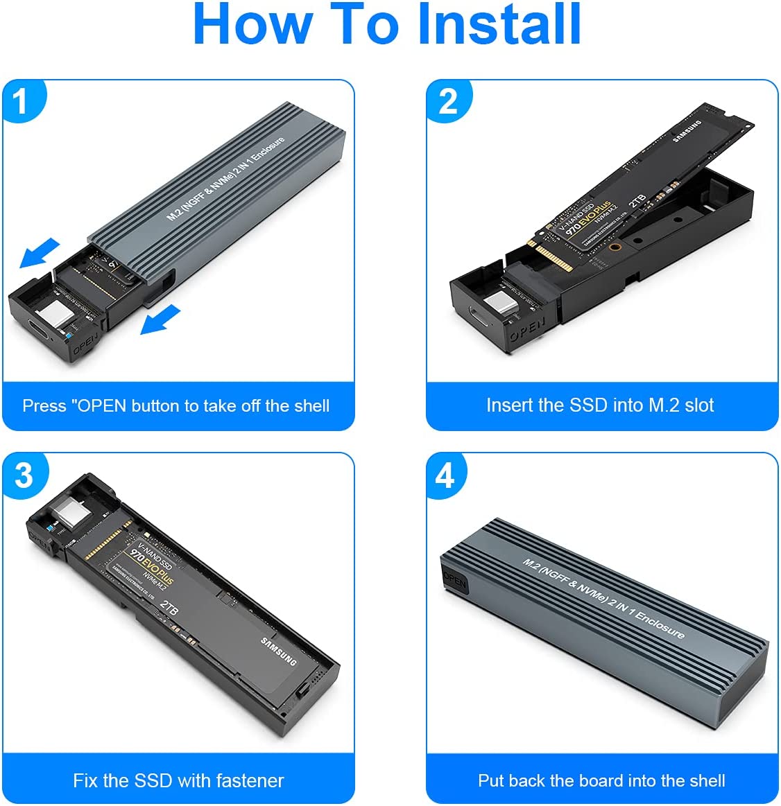 M.2 SSD Case NVME Enclosure to USB 3.0/USB 3.1 Type C Adapter for Dual Protocol NVME PCIE NGFF SATA M/B Key Disk Box Case