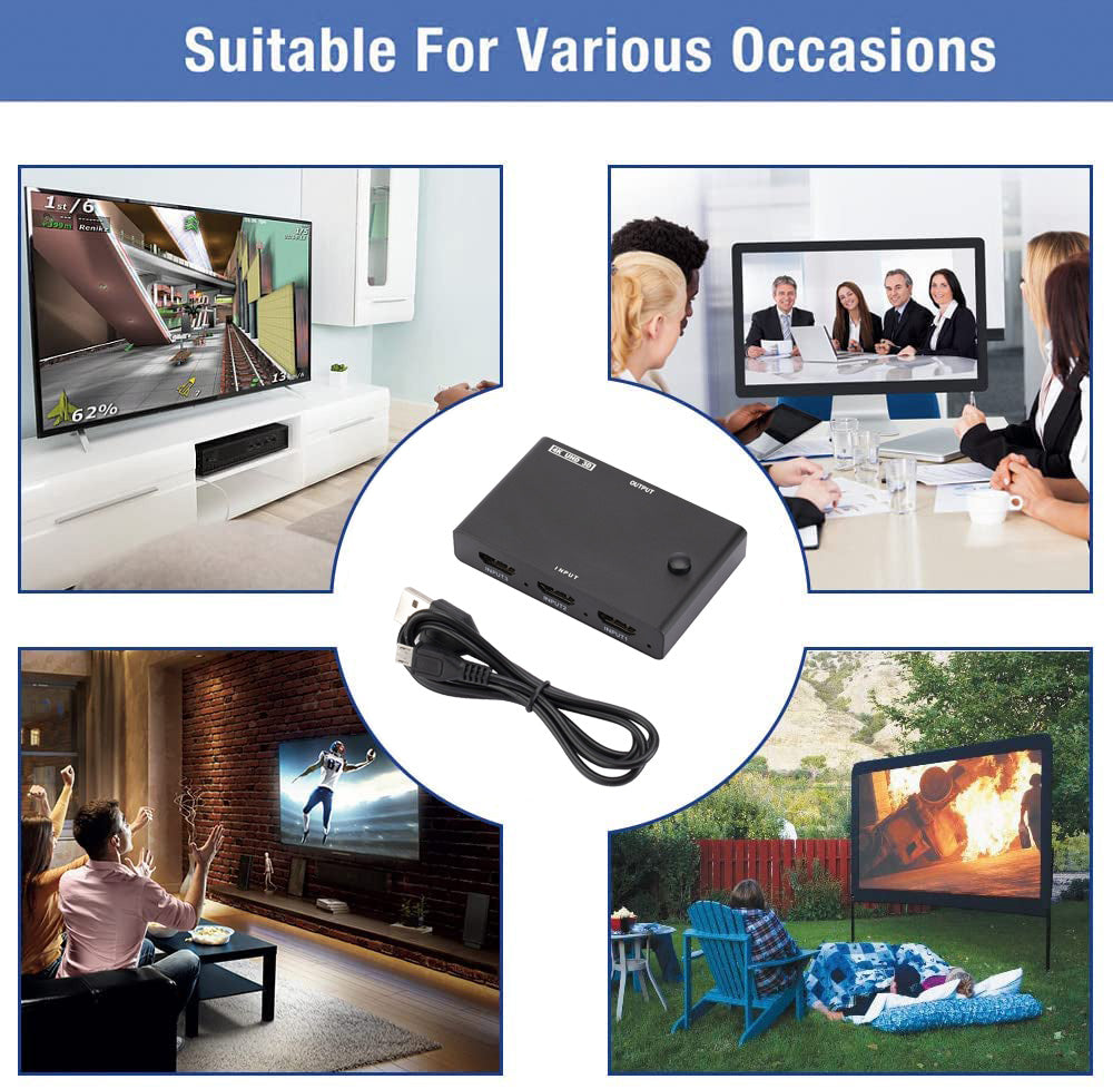 HDMI Switch 3 in 1 Out 3-Port HDMI Switcher Supports 4K for Apple TV 4K Fire Stick PS4 PC Laptop