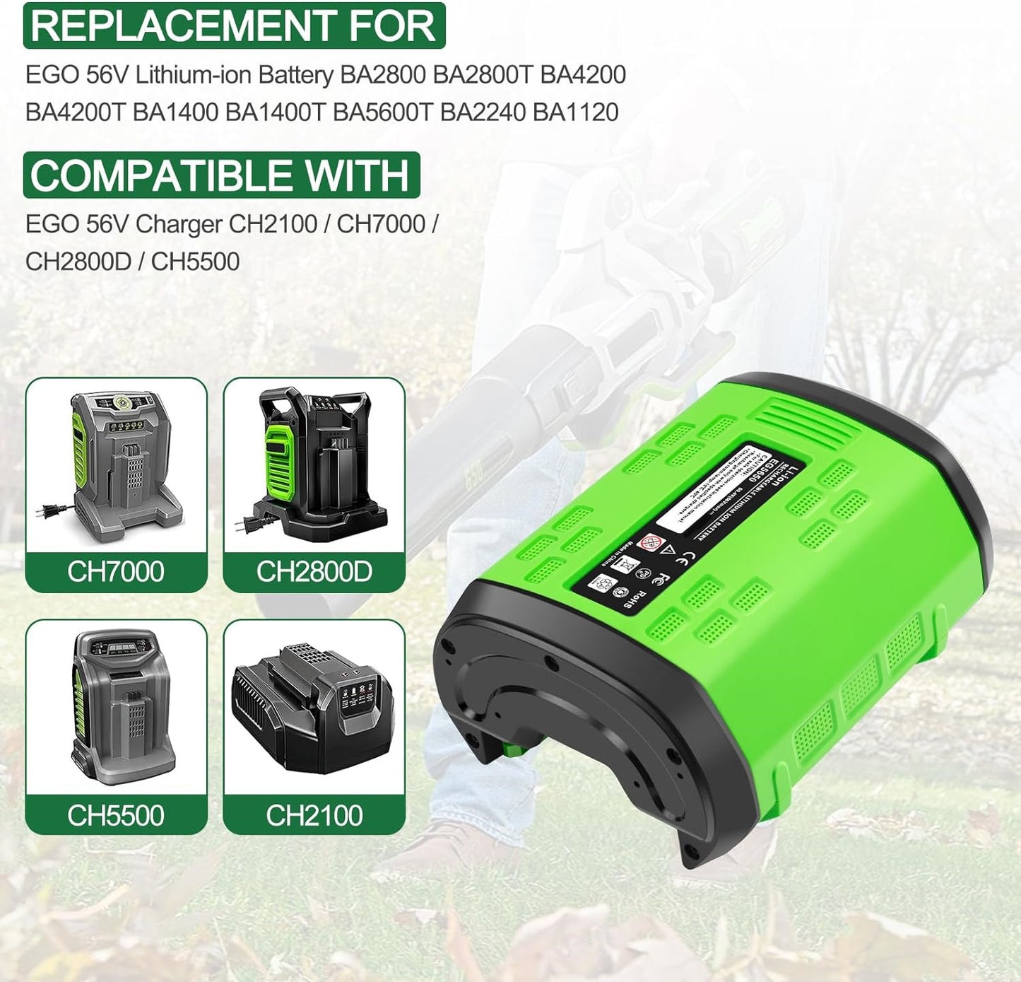 Replacement Battery for EGO BA2800 BA4200 BA1400T LM2001E LB5302E ST1521E CS1400E HT2411E PH1404E BCA1200 EA0800 HTA2000 PSA1000 STA1500 Power Tools