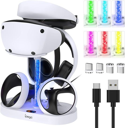 Charging Stand Multifunction Vertical Charge Dock Station Accessories for Playstation VR2/PS5 VR/PS VR2 Headset Sense Controllers with RGB Light