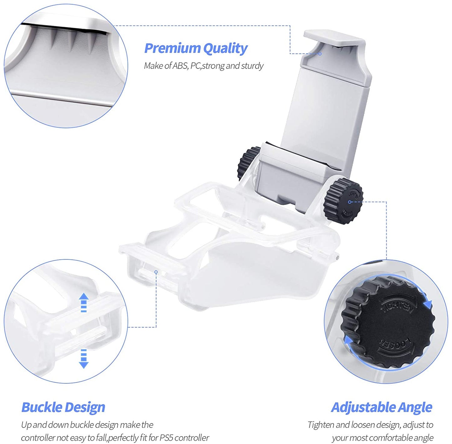 Foldable Mobile Phone Android iPhone Holder Mount Clip Clamp Bracket with Adjustable Stand for Sony Playstation 5 PS5 Controller