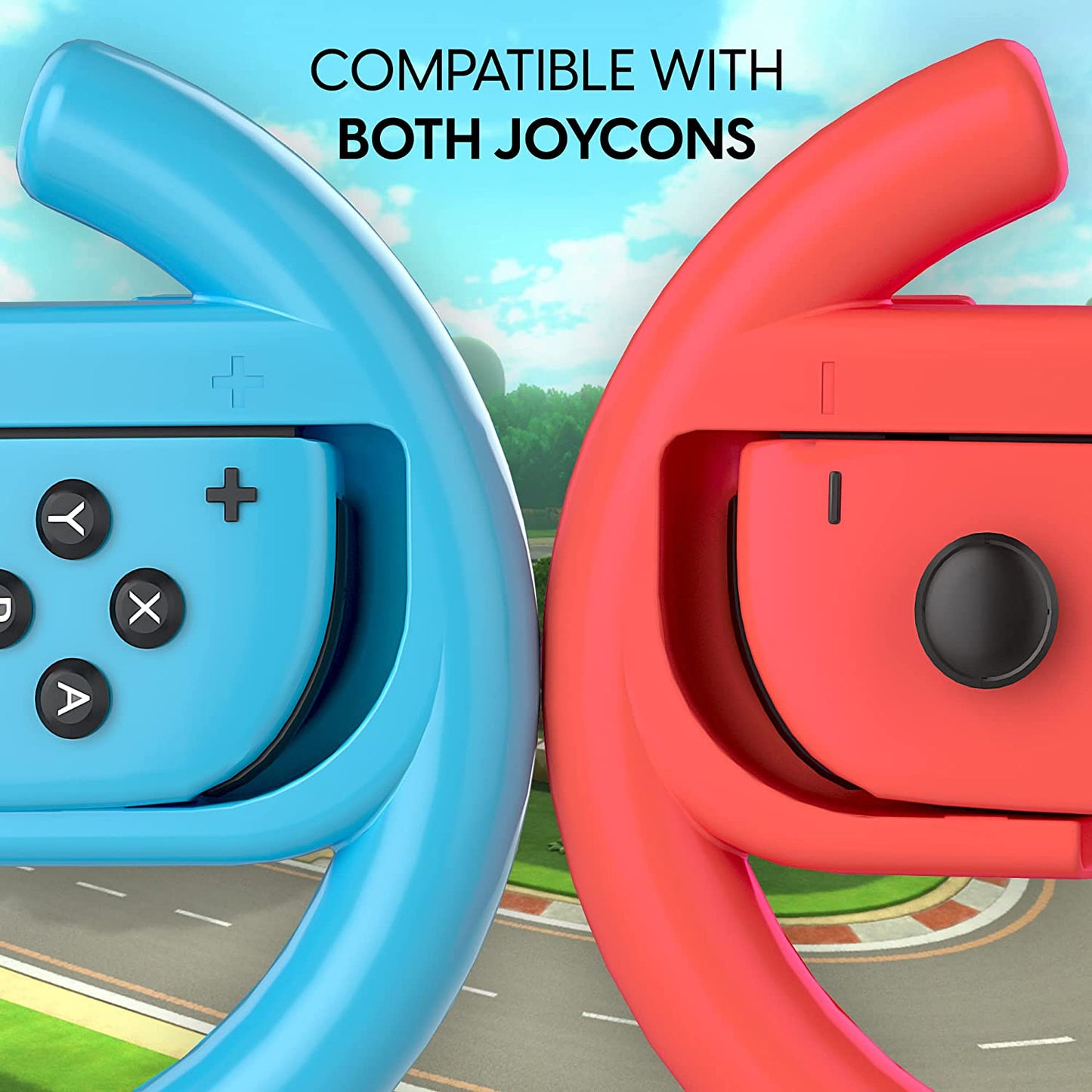 2 Pack Steering Racing Wheel Controller Grip for Nintendo Switch Joy-Con - Blue and Red