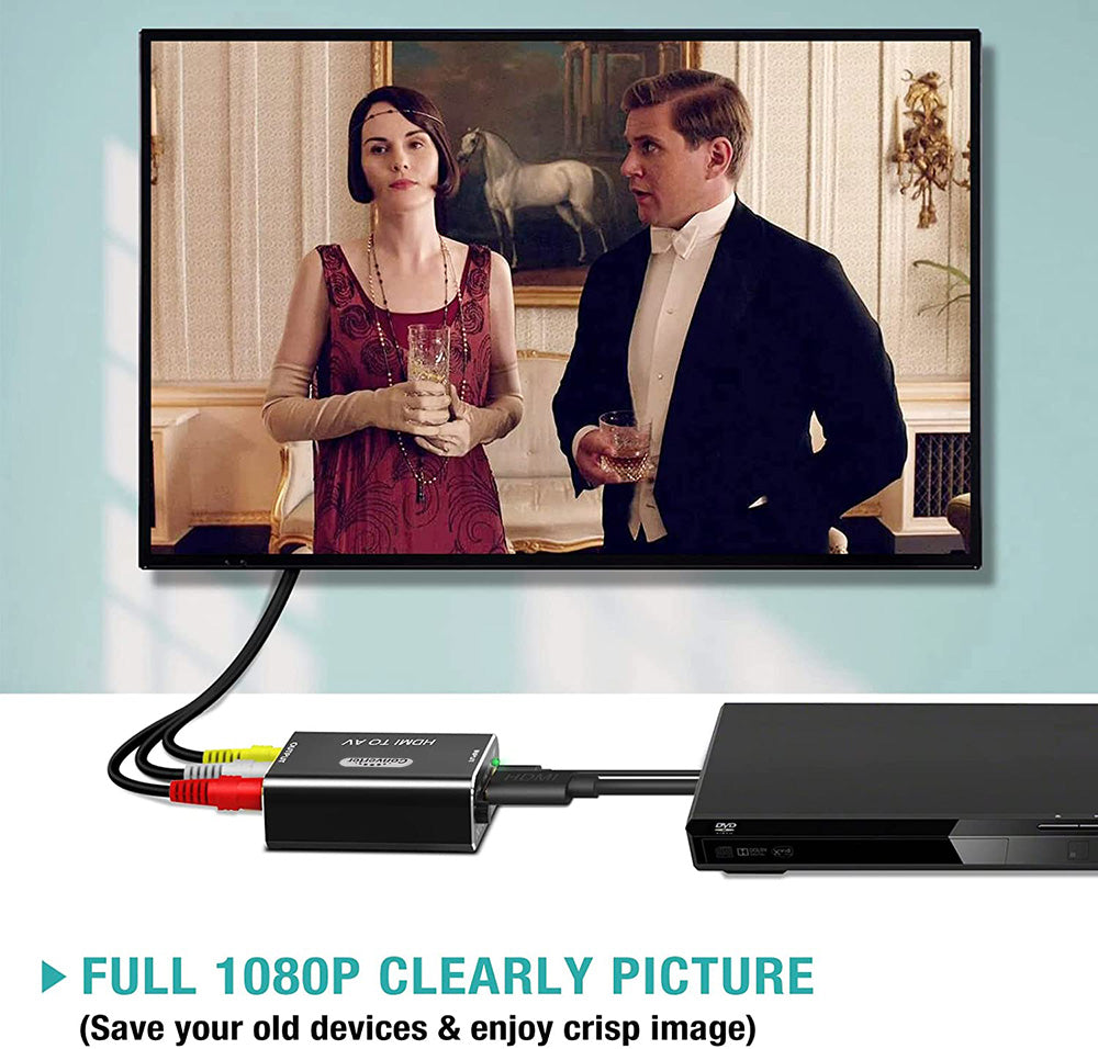 HDMI to RCA Converter 1080p AV 3RCA CVBs Composite Video Adapter Supports PAL/ NTSC for TV Stick Chromecast Apple TV PC Laptop Xbox DVD