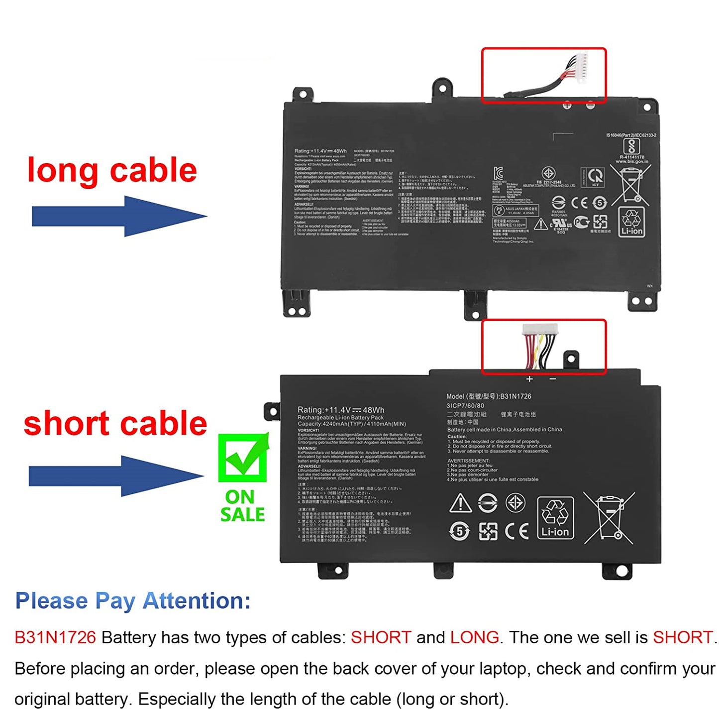 Replacement Battery for ASUS B31N1726 FX80 FX80GD FX86 FX86FM FX86FE FX504 FX504GD FX504GE FX504GM FX505 PX505GD FX505DY FX505GE FX505GM FX505GT
