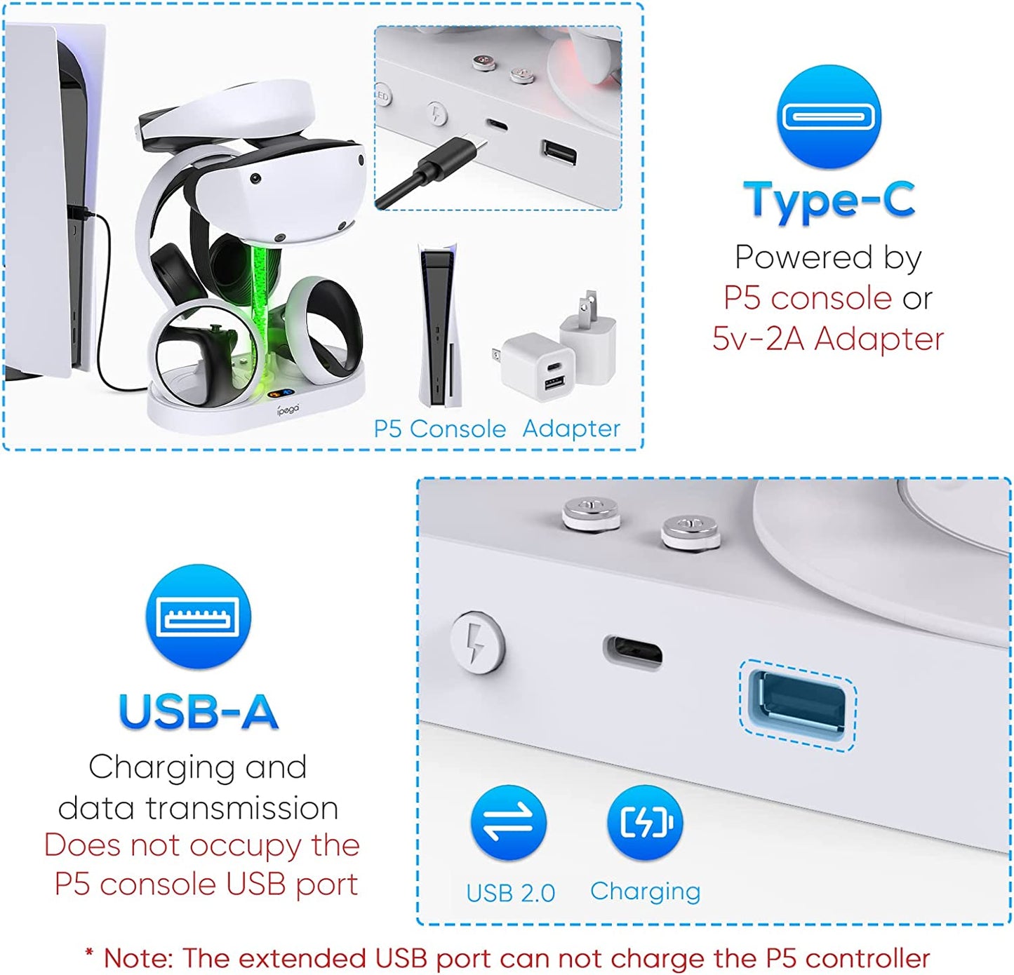 Charging Stand Multifunction Vertical Charge Dock Station Accessories for Playstation VR2/PS5 VR/PS VR2 Headset Sense Controllers with RGB Light