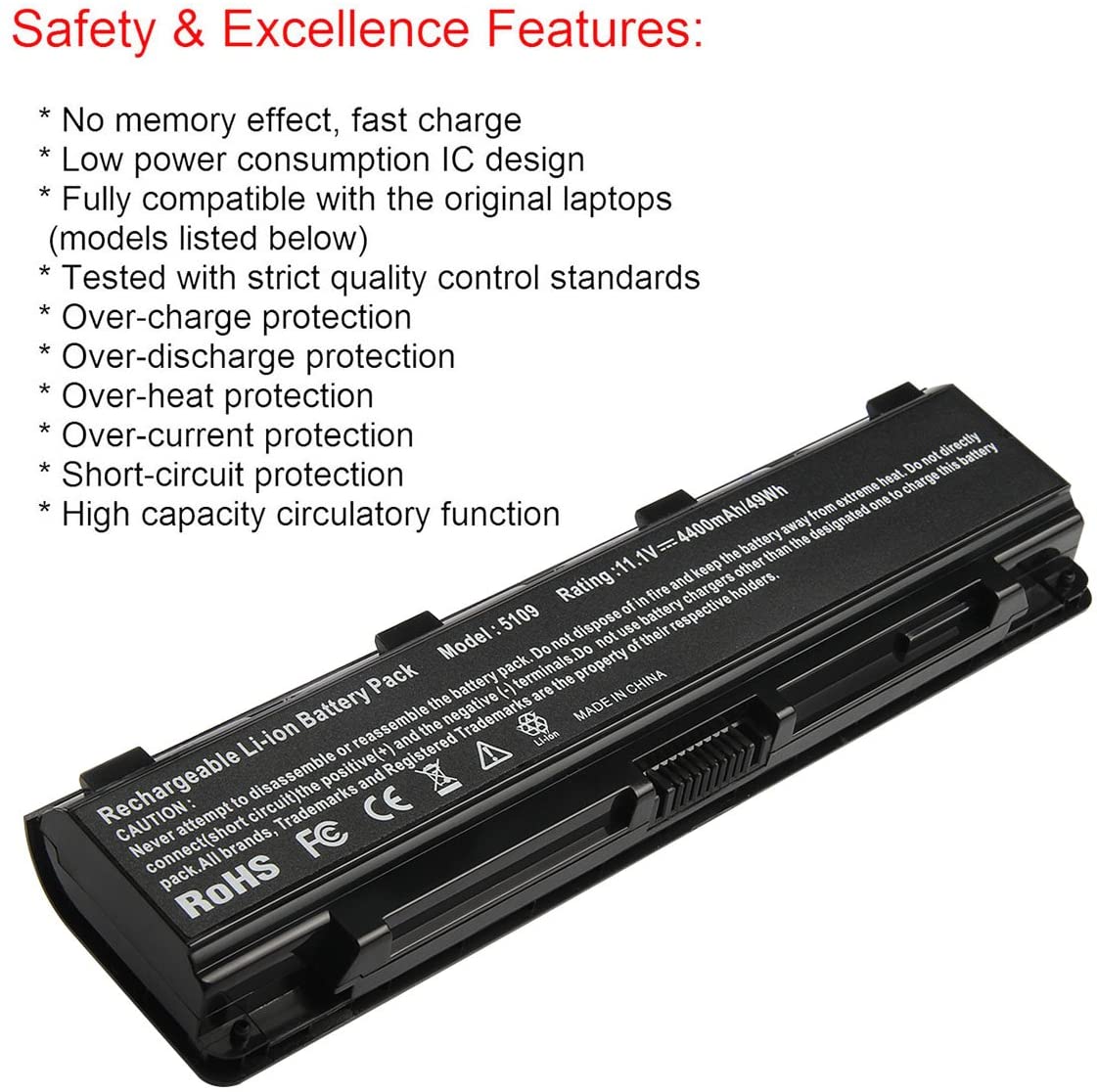 Replacement Laptop Battery for Toshiba Satellite P70-B S70-B PA5108U-1BRS PA5109U-1BRS