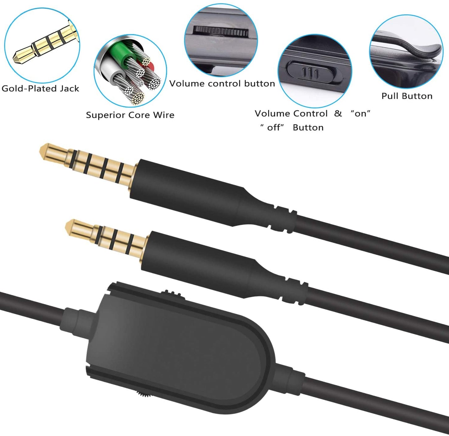 Replacement Cable Inline Mute Volume Control with Microphone for Astro A10/A40/A30/A50 Headsets Cord Lead