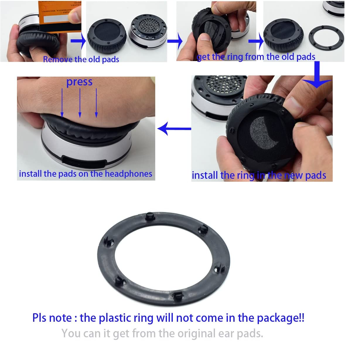 Black Replacement Cushion Ear Pads Cover for SOL Republic Tracks V8,Tracks HD V10 On-Ear Headphone