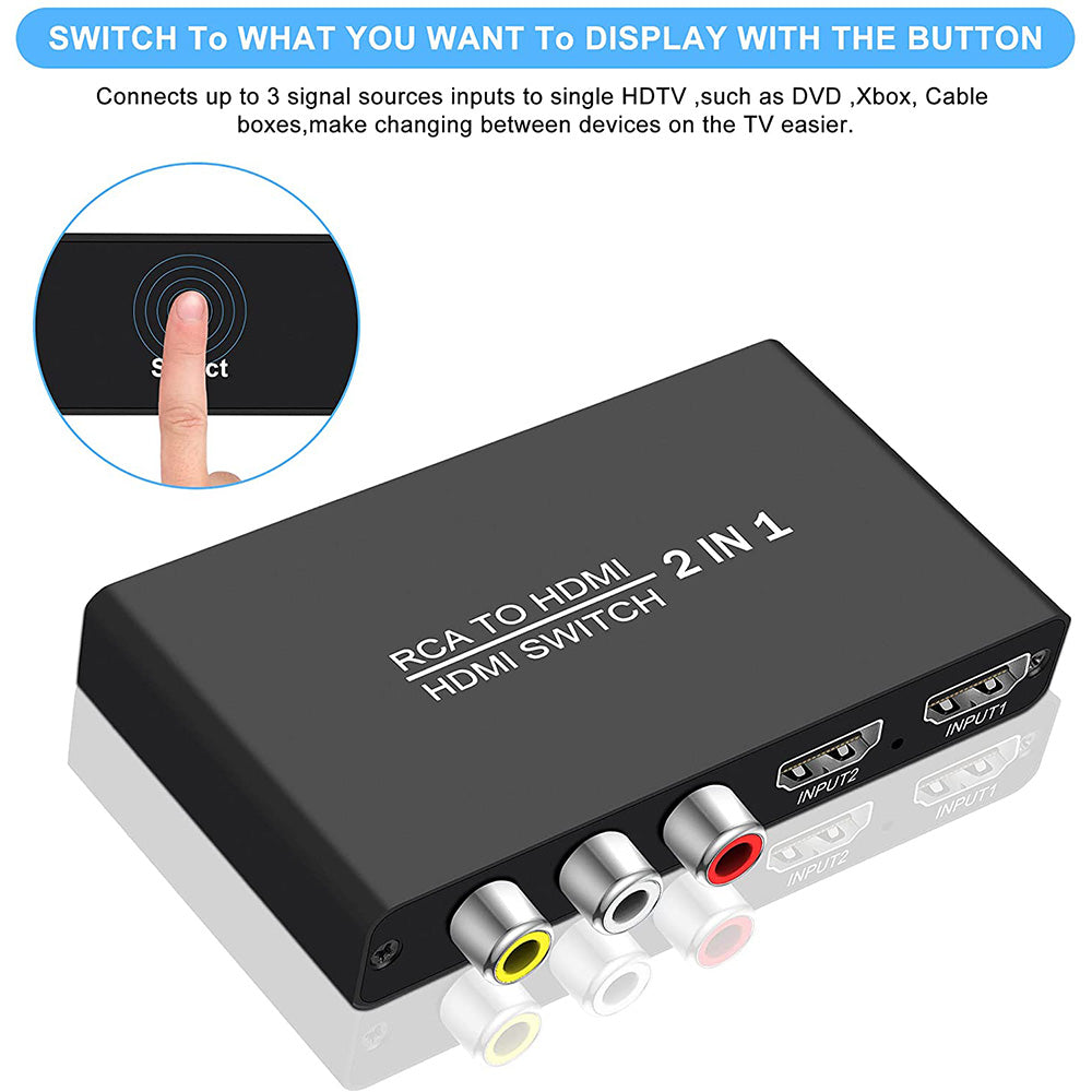 RCA to HDMI Converter 3 in 1 Out RCA/HDMI to HDMI Switcher Selector Supports 4K30hz 3D for Fire Stick PS4/5 Game Consoles PC