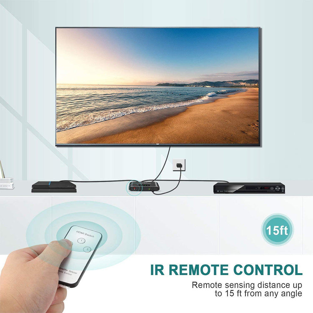 HDMI Switcher with Remote Control 3 in 1 Out Splitter Selector Box 4K30hz 1080P60hz for Xbox PS4 PS3 Fire Stick Blu-Ray Apple TV PC