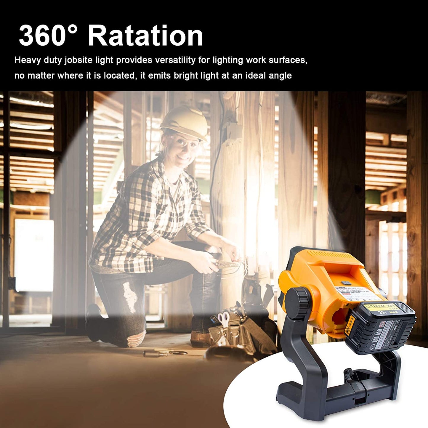 2800LM LED Super Bright Work Light Cordless Corded Flood Light with Power Supply Compatible with Dewalt Makita Ryobi Black Decker Battery