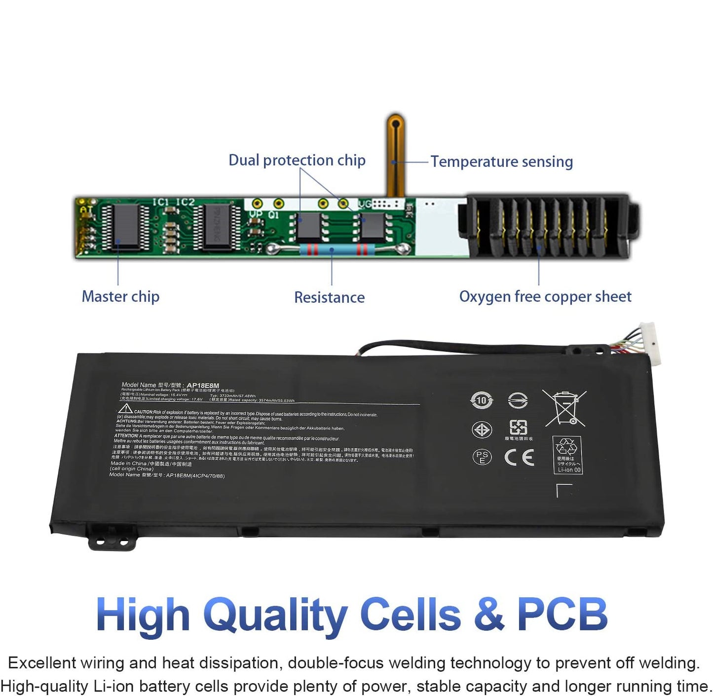Replacement Battery for Acer AP18E8M AP18E7M Predator Helios 300 PH315-52 PH317-53 Aspire A715-74G Nitro AN515-54 AN515-43 AN515-44 AN517-51 AN517-52