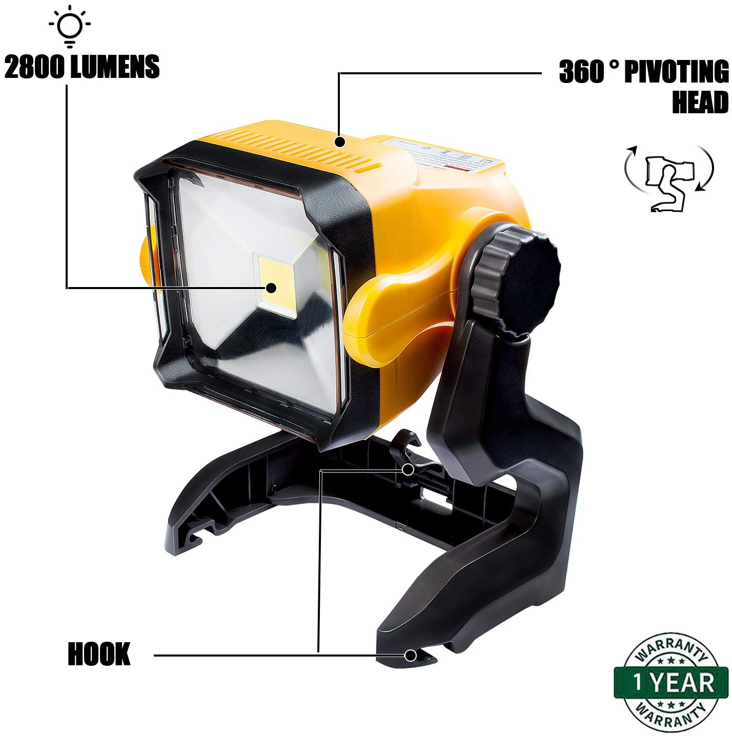 2800LM LED Super Bright Work Light Cordless Corded Flood Light with Power Supply Compatible with Dewalt Makita Ryobi Black Decker Battery