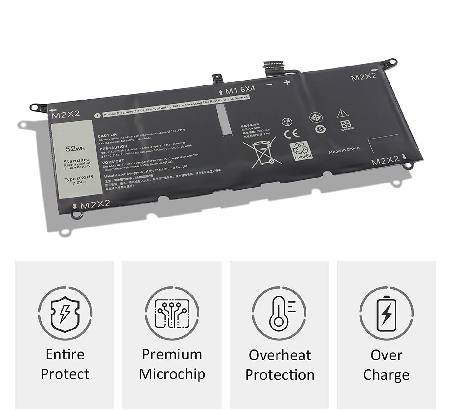 Replacement 52Wh Battery for Dell XPS 13 7390 9370 9380 9305/Inspiron 7400 7490 5391 5390/Inspiron 7390 7391 2-in-1/Latitude 3301 DXGH8
