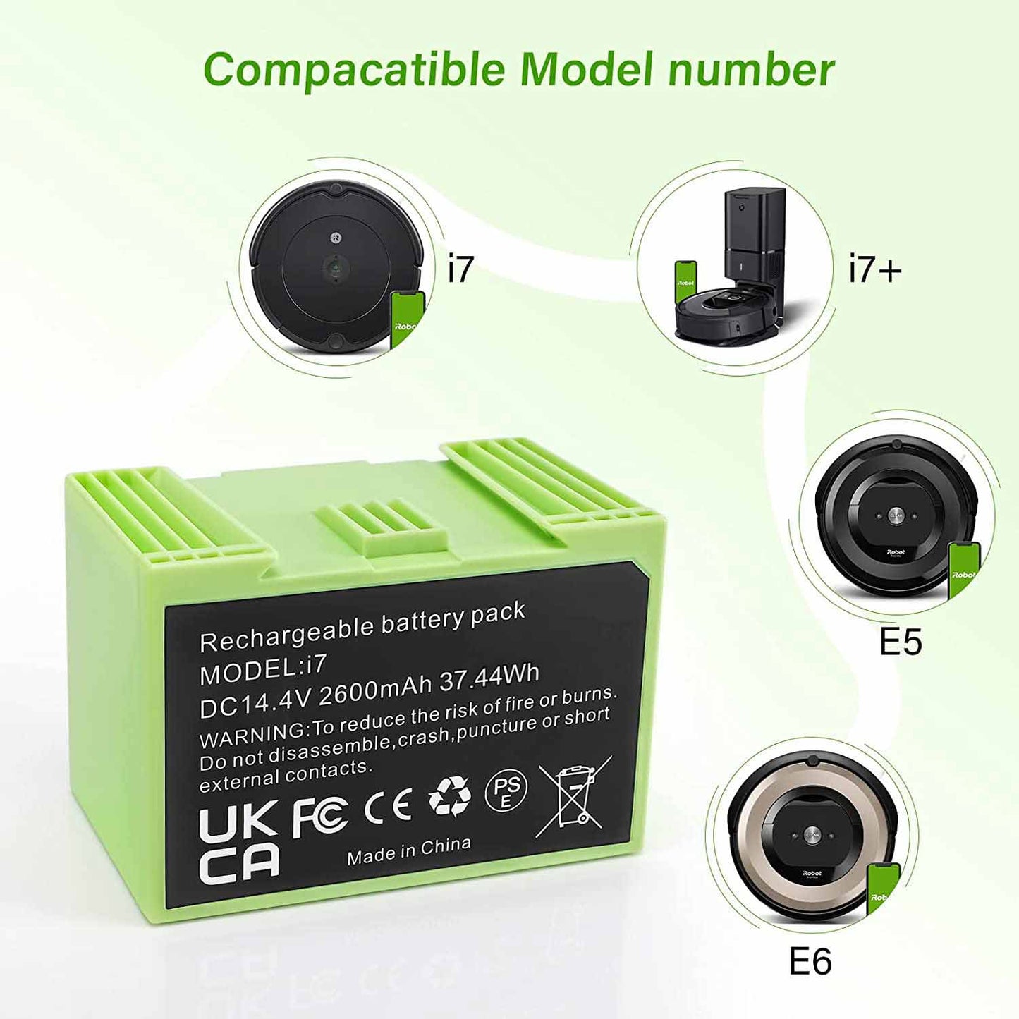 New Battery for iRobot Roomba i3 i4 i7 i7+ i8 i8+ e5 e6 7150 7550 5150 e5150 e5152 e5154 e5158 e6198 i7158 i7550 i7558  i8550 ABL-D1 4624864 ABL-D2