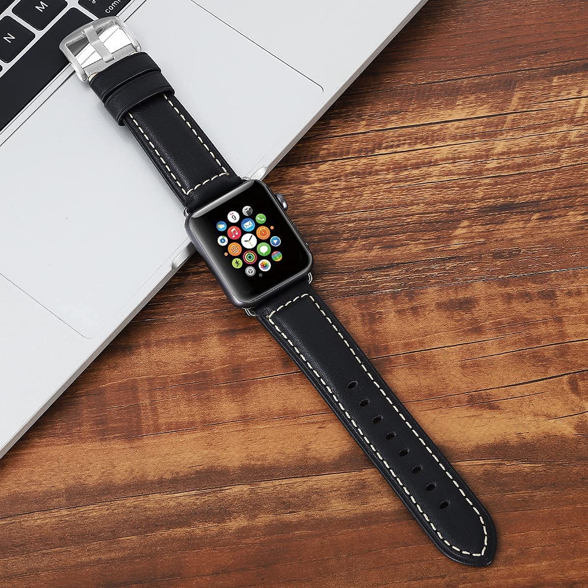 Leather Soft Band Replacement Strap For Apple Watch Series 7 6 5 4 3 2 1 SE Sport 42mm 44mm 45mm Black