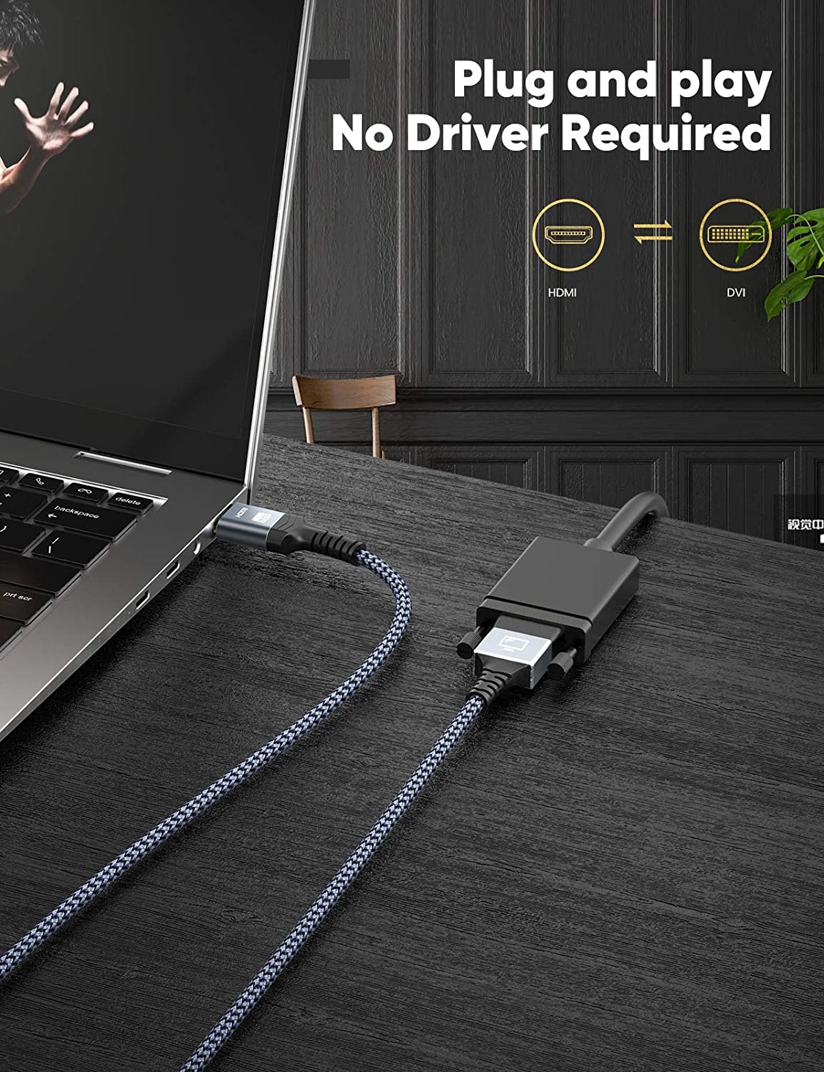 HDMI to DVI Cable Bi-Directional Nylon Braid 1080P DVI to HDMI High Speed Adapter Cable Gold Plated for PS4 PS3 TV PC