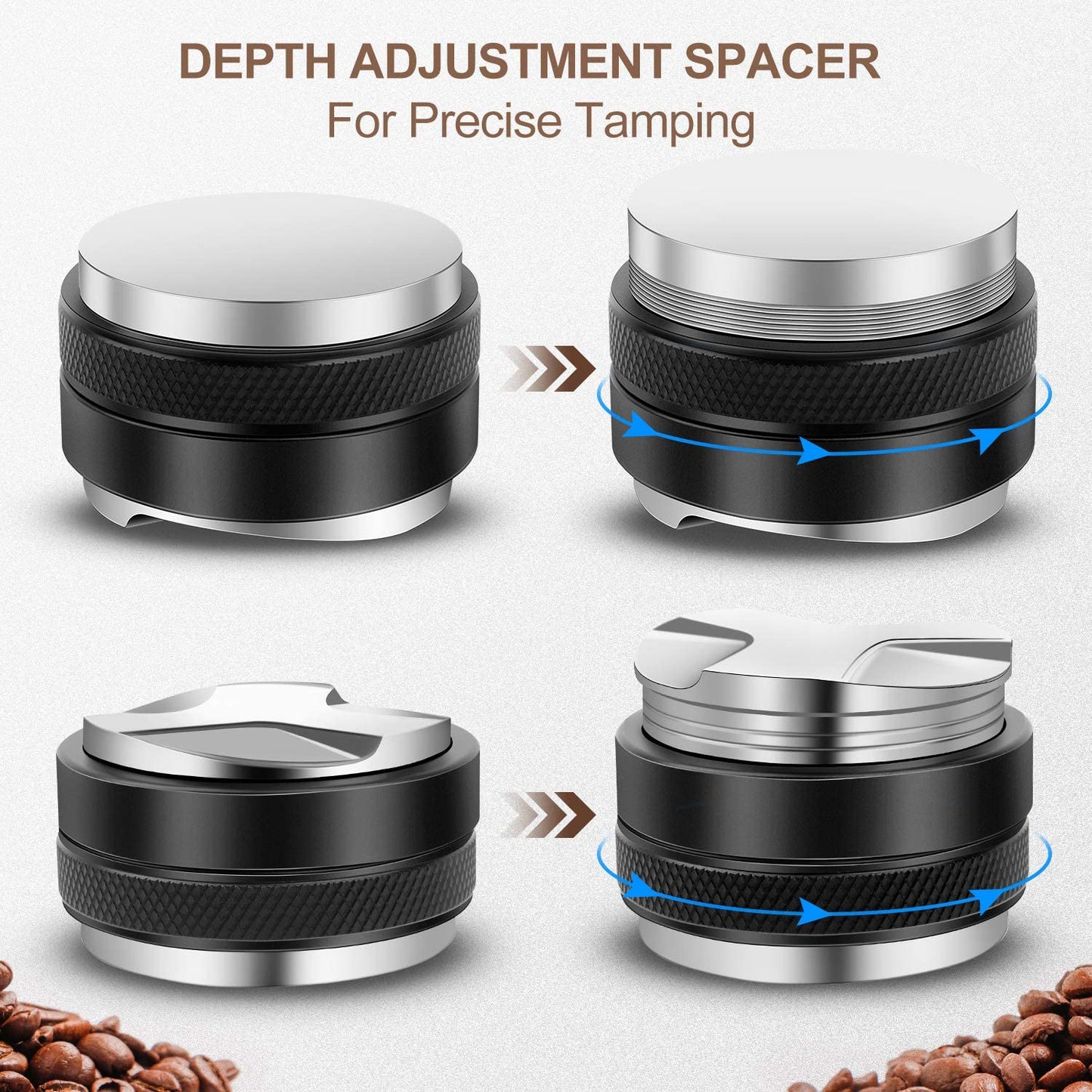 51mm Espresso Tamper & Distributor, Dual Head Coffee Leveler Fits 51mm Delonghi Portafilter, Adjustable Depth-Professional Espresso Hand Tampers