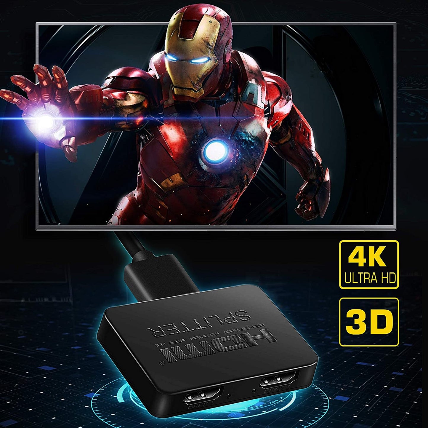 HDMI Splitter 1 in 2 Out 4K@30Hz for Dual Monitors Duplicate/Mirror Only Full HD 1080P 3D