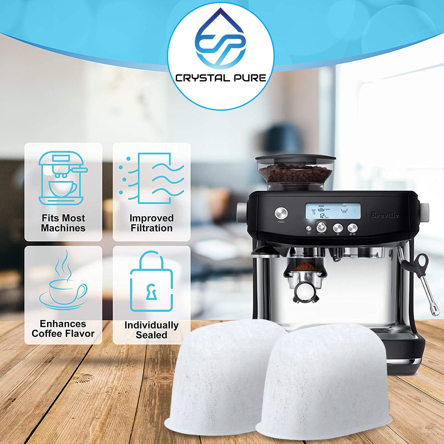 12 Packs Replacement Water Filters for Breville BES250 BES980 BES920 BES870 BEP920 BES990 BES810 BES860 BES840 BWF100 BEC250 BES250 Coffee Machine