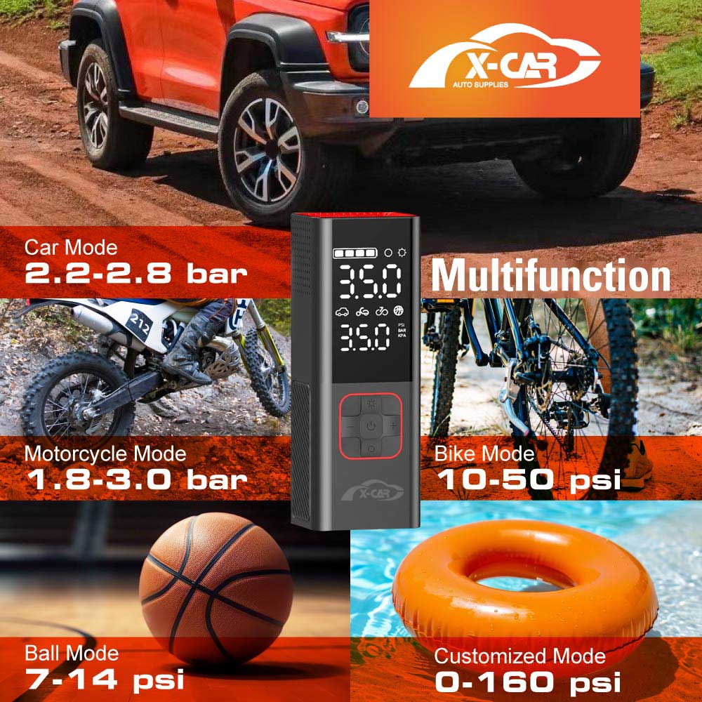 Premium Portable Cordless Electric Air Pump Air Compressor with Digital Pressure Gauge Memory Function Rechargeable for Bike Motorcycle Vehicle Balls Swim Rings