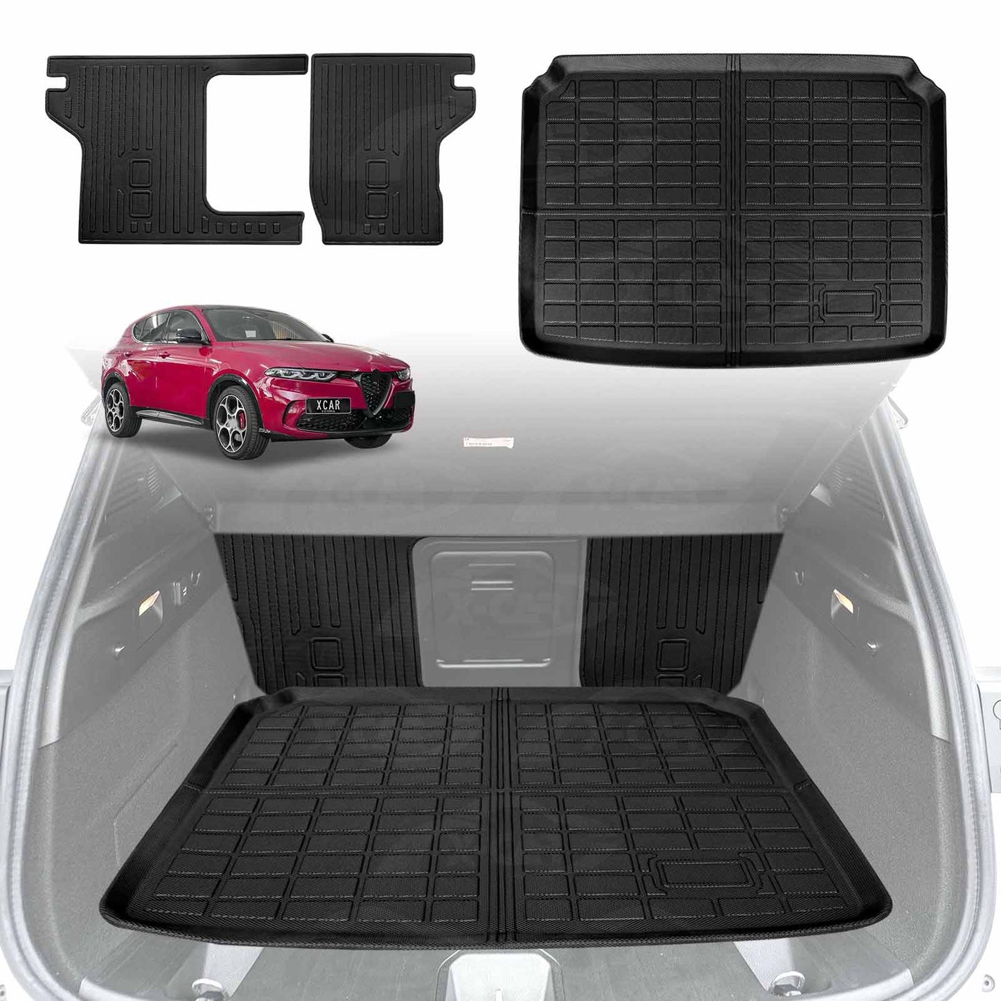 Boot Liner Kick Mats Set for Alfa Romeo Tonale 2022-Onwards All Weather Heavy Duty Cargo Car Trunk Back Seat Protector