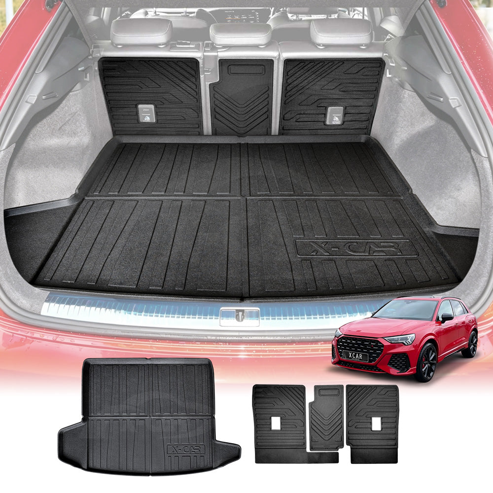 Boot Liner Kick Mats Set for Audi Q3 RS Q3 2019-2025 All Weather Heavy Duty Cargo Car Trunk Back Seat Protector Cover Liner
