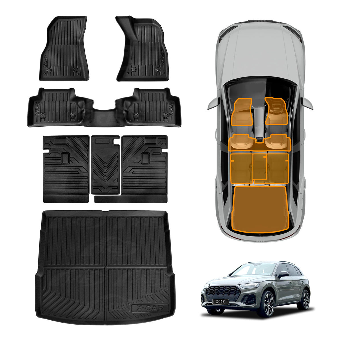 Floor Mats Boot Liner Set for Audi Q5 SQ5 FY series 2017-2025 All Weather Heavy Duty Cargo Kick Back Seat Protector Cover