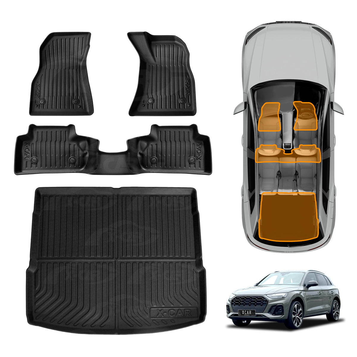 3D Floor Mats Boot Liner for Audi Q5 SQ5 FY series 2017-2025 All Weather Heavy Duty Cargo Car Trunk Luggage Tray