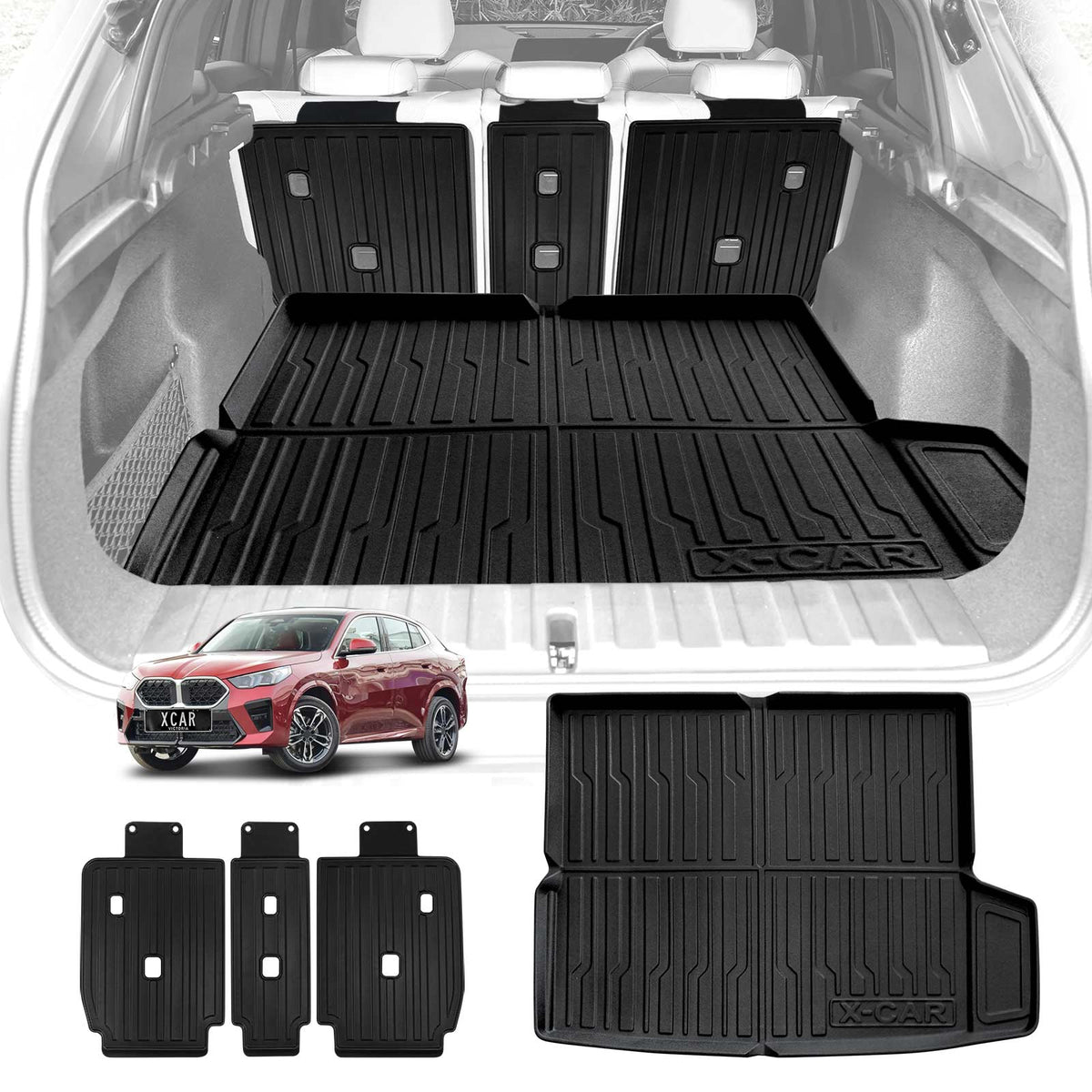 Boot Liner Kick Mats Set for BMW X2 U10 Series 2023-Onwards All Weather Heavy Duty Cargo Car Trunk Back Seat Protector