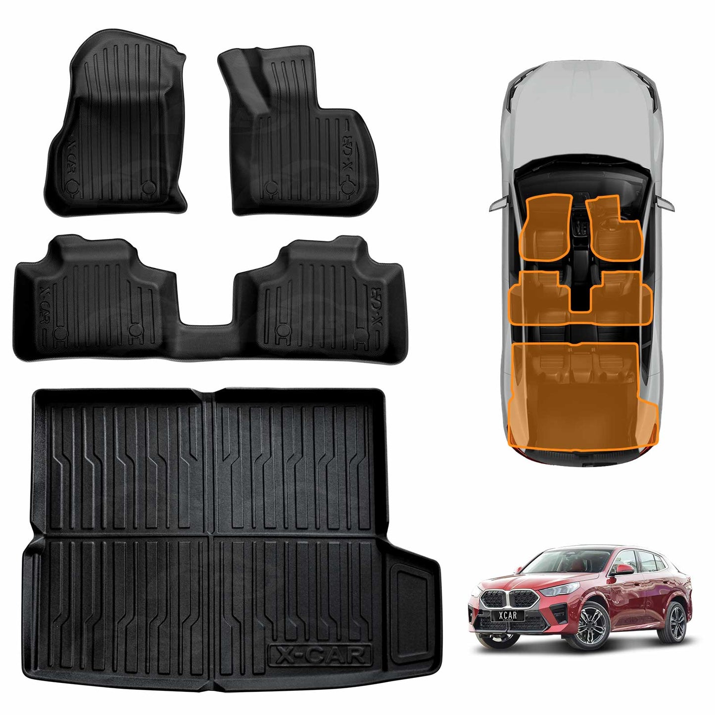 3D Floor Mats Boot Liner Set for BMW X2 U10 Series 2023-Onwards All Weather Heavy Duty Cargo Car Trunk Luggage Tray