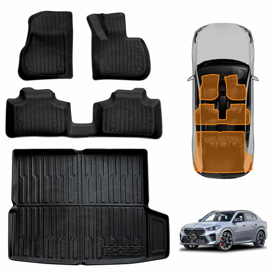 3D Floor Mats Boot Liner Set for BMW X2 U10 Series 2023-Onwards All Weather Heavy Duty Cargo Car Trunk Luggage Tray