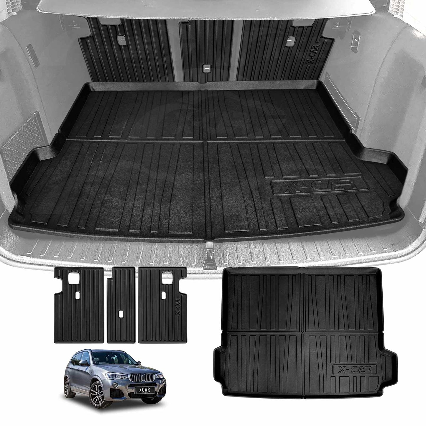 Boot Liner Kick Mats Set for BMW X3 2011-2017 F25 Series All Weather Heavy Duty Cargo Car Trunk Back Seat Protector