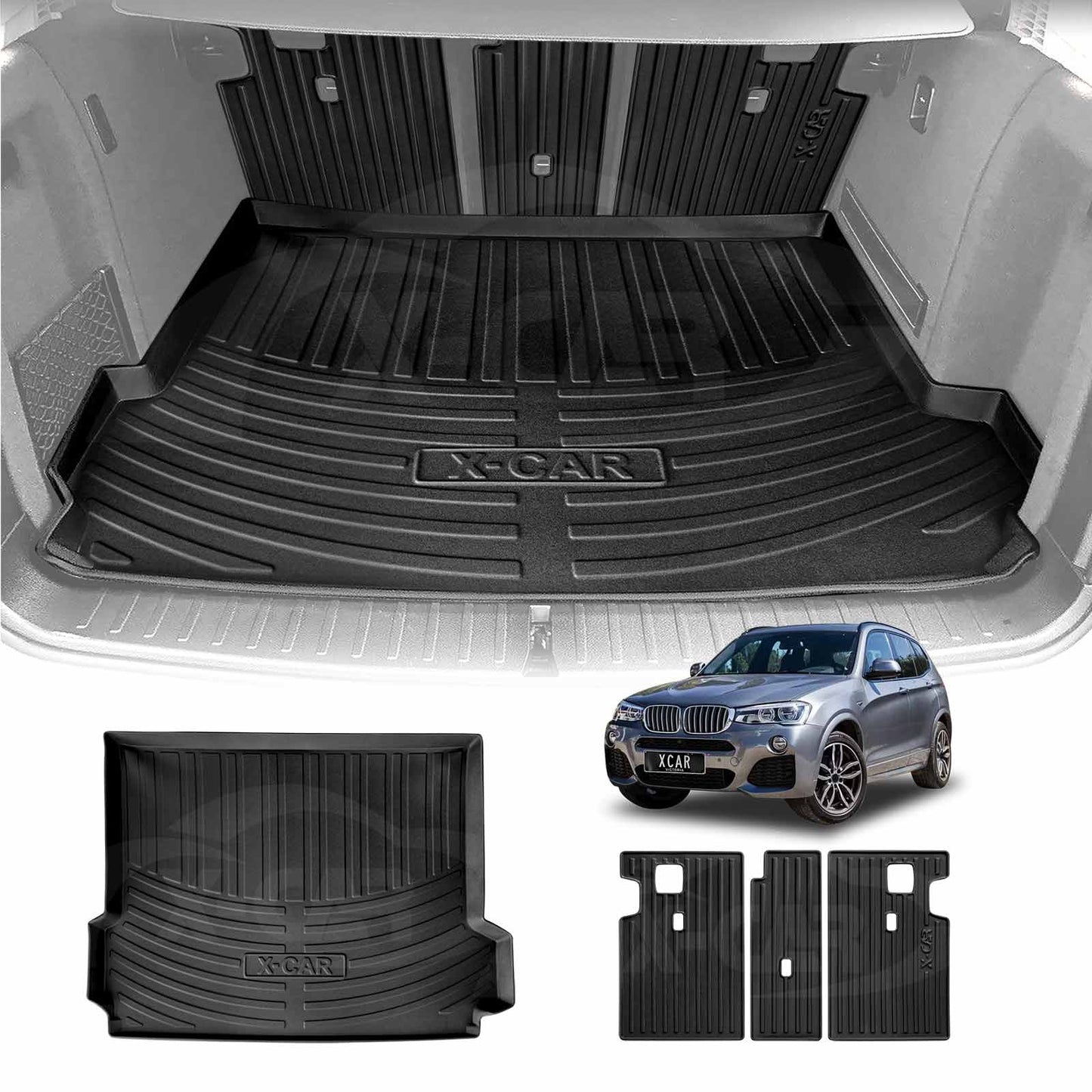 Boot Liner Kick Mats Set for BMW X3 2011-2017 F25 Series All Weather Heavy Duty Cargo Car Trunk Back Seat Protector