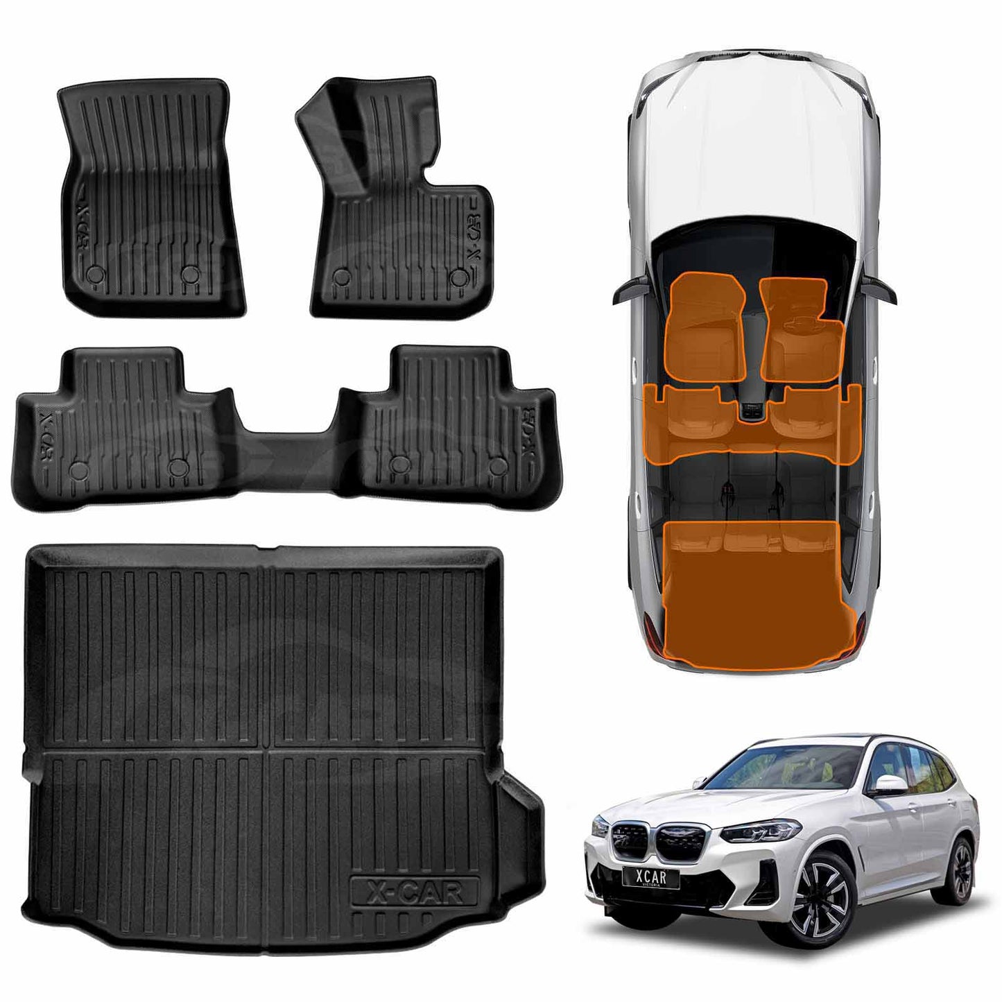 3D Floor Mats Boot Liner Set for BMW iX3 2023-2025 All Weather Heavy Duty Cargo Car Trunk Luggage Tray