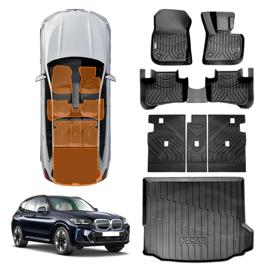 Floor Mat Boot Liner Back Seat Protector Combo for BMW iX3 2023-Onwards Heavy Duty Car Kick Mats Cover