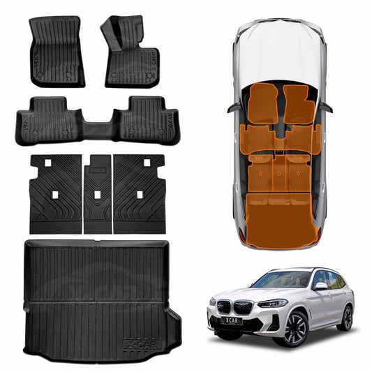 3D Floor Mats Boot Liner Set for BMW iX3 2023-2025 All Weather Heavy Duty Cargo Kick Mats Back Seat Protector Cover
