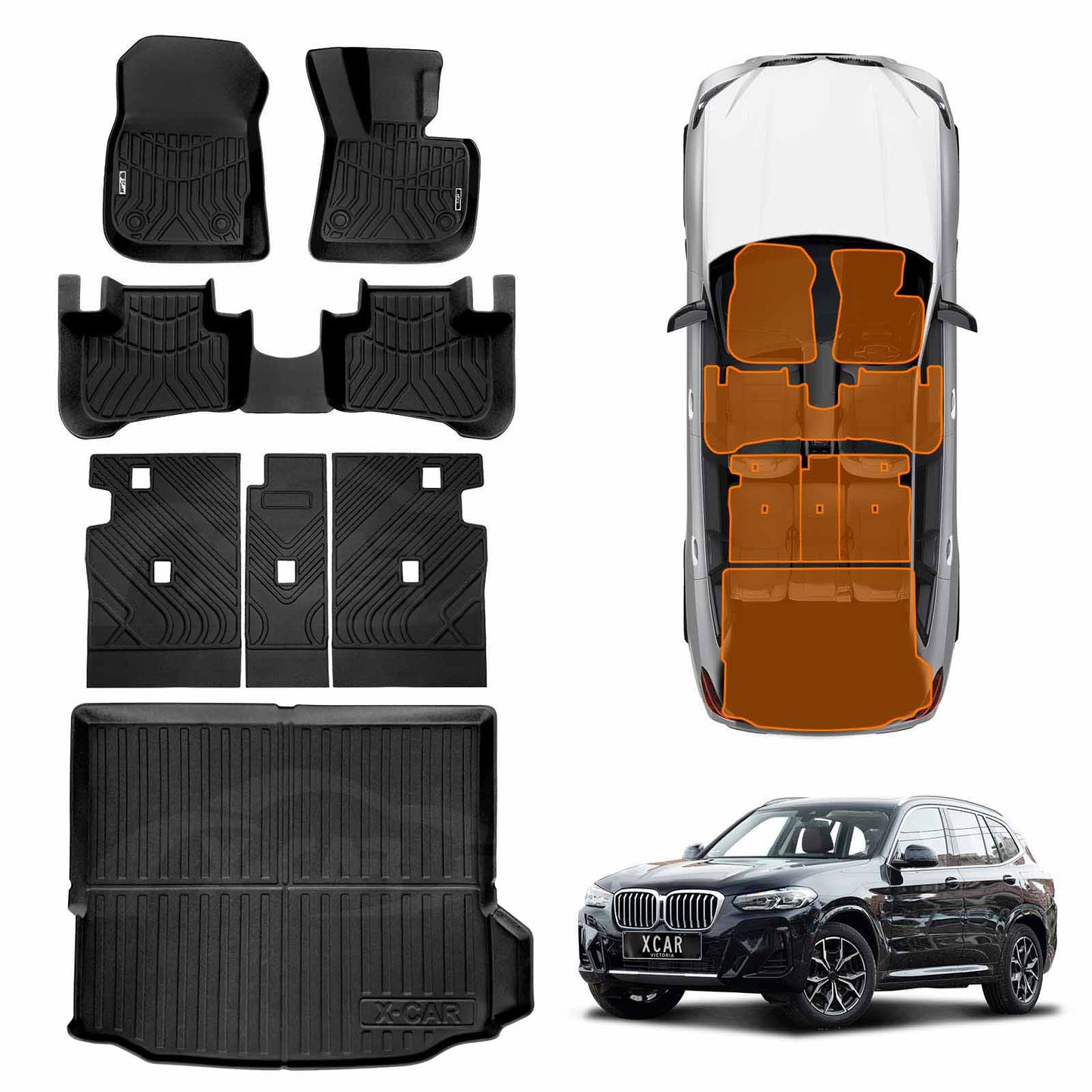 Floor Mat Boot Liner Back Seat Protector Combo for BMW BMW X3 M G01 F97 2017-2024 Heavy Duty Car Kick Mats Cover