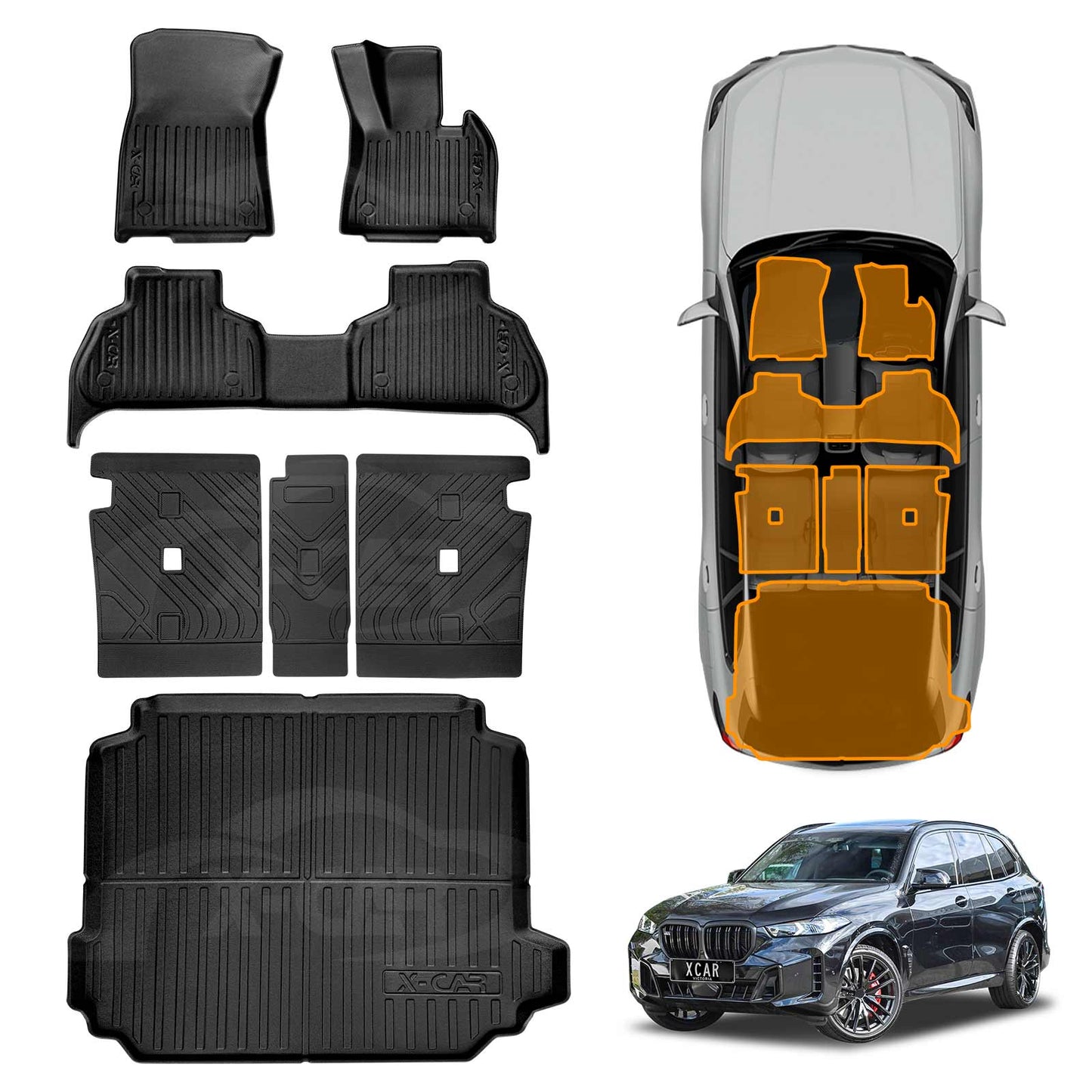 Floor Mat Boot Liner Back Seat Protector Set for BMW X5 X5M G05 F95 2018-Onwards Heavy Duty Car Kick Mats Cover