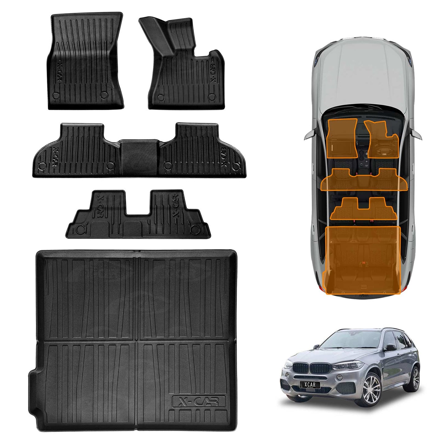 3D Floor Mats Boot Liner for BMW X5 F15 Series 2013-2018  All Weather Heavy Duty Cargo Car Trunk Luggage Tray Set