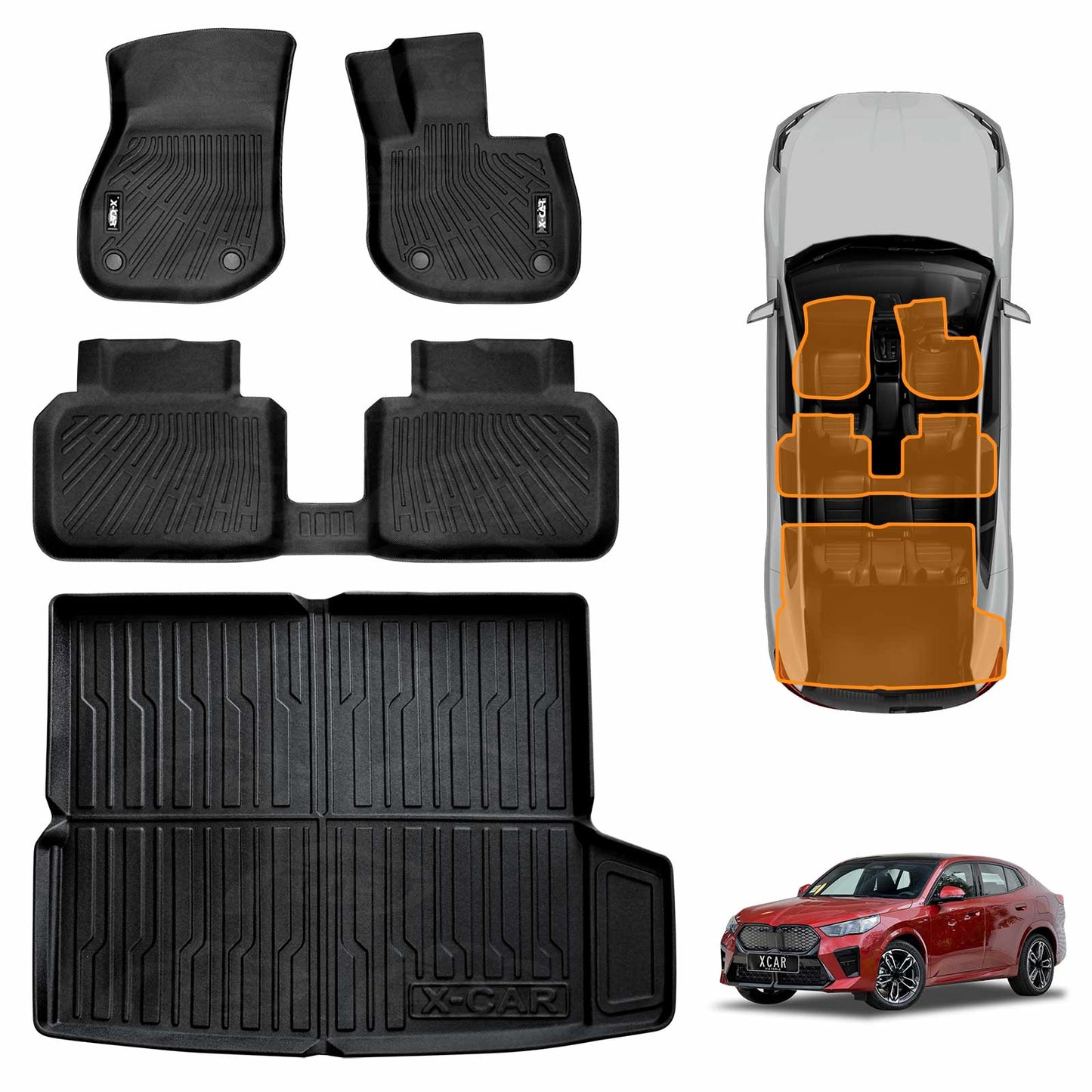 3D Floor Mats Boot Liner Set for BMW iX2 U10 Series 2024-Onwards All Weather Heavy Duty Cargo Car Trunk Luggage Tray