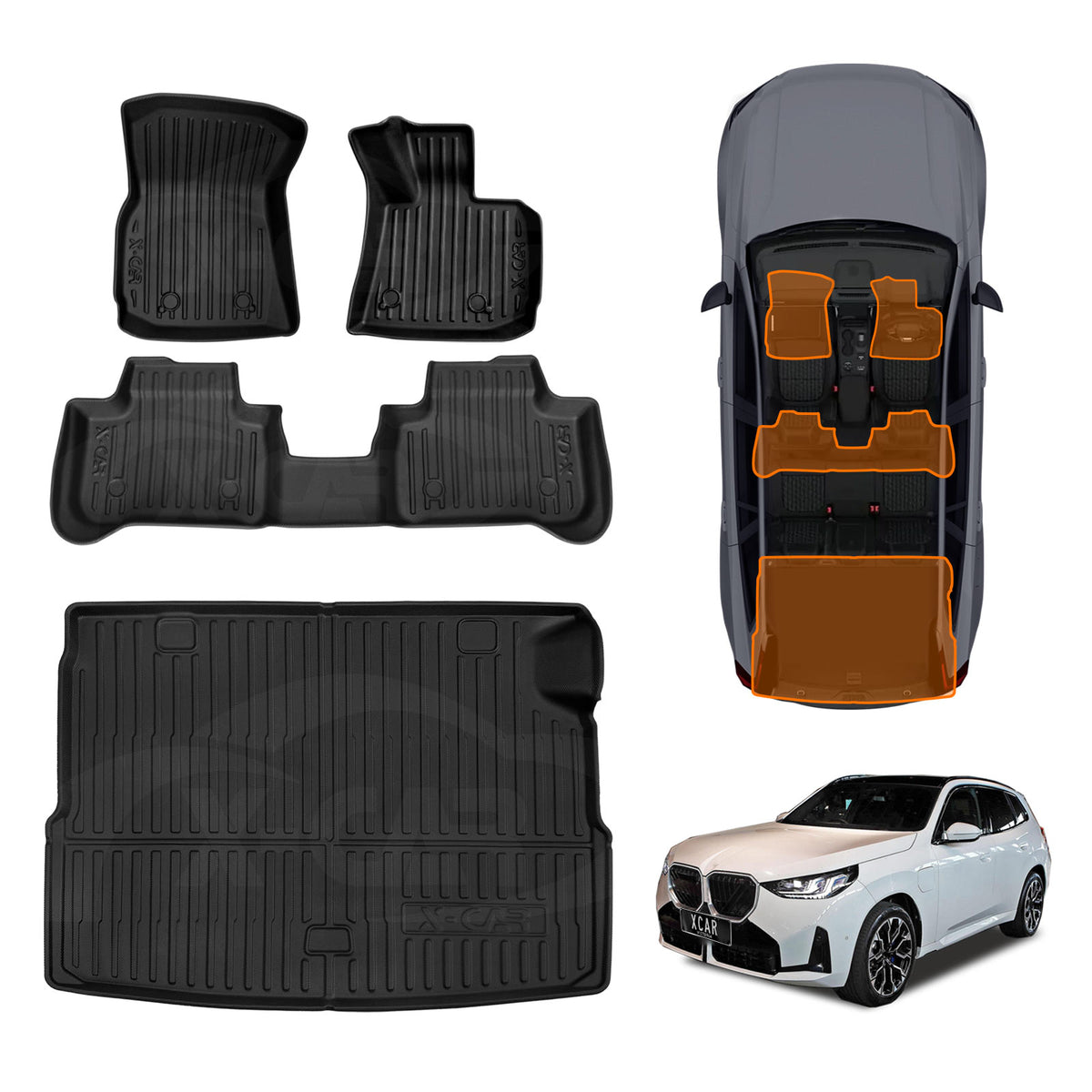 3D Floor Mats Boot Liner Set for BMW X3 G45 30e xDrive PHEV 2024-Onwards All Weather Heavy Duty Cargo Car Trunk Luggage Tray