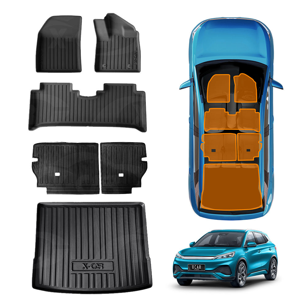 3D Floor Mats Boot Liner Set for BYD Atto 3 Atto3 2022-Onwards All Weather Heavy Duty Cargo Kick Mats Back Seat Protector Cover