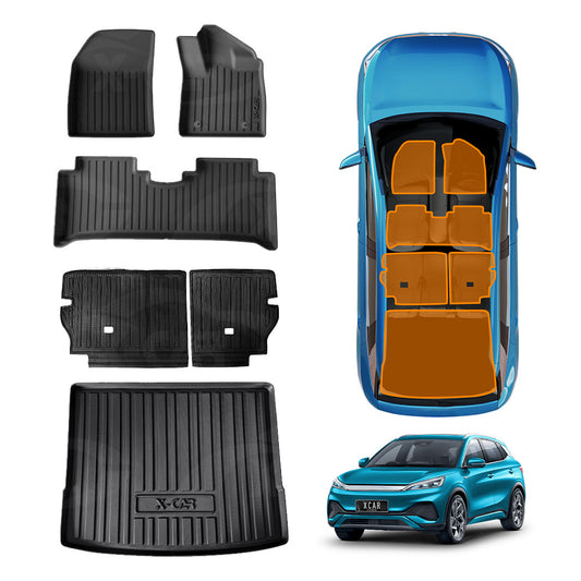 3D Floor Mats Boot Liner Set for BYD Atto 3 Atto3 2022-Onwards All Weather Heavy Duty Cargo Kick Mats Back Seat Protector Cover