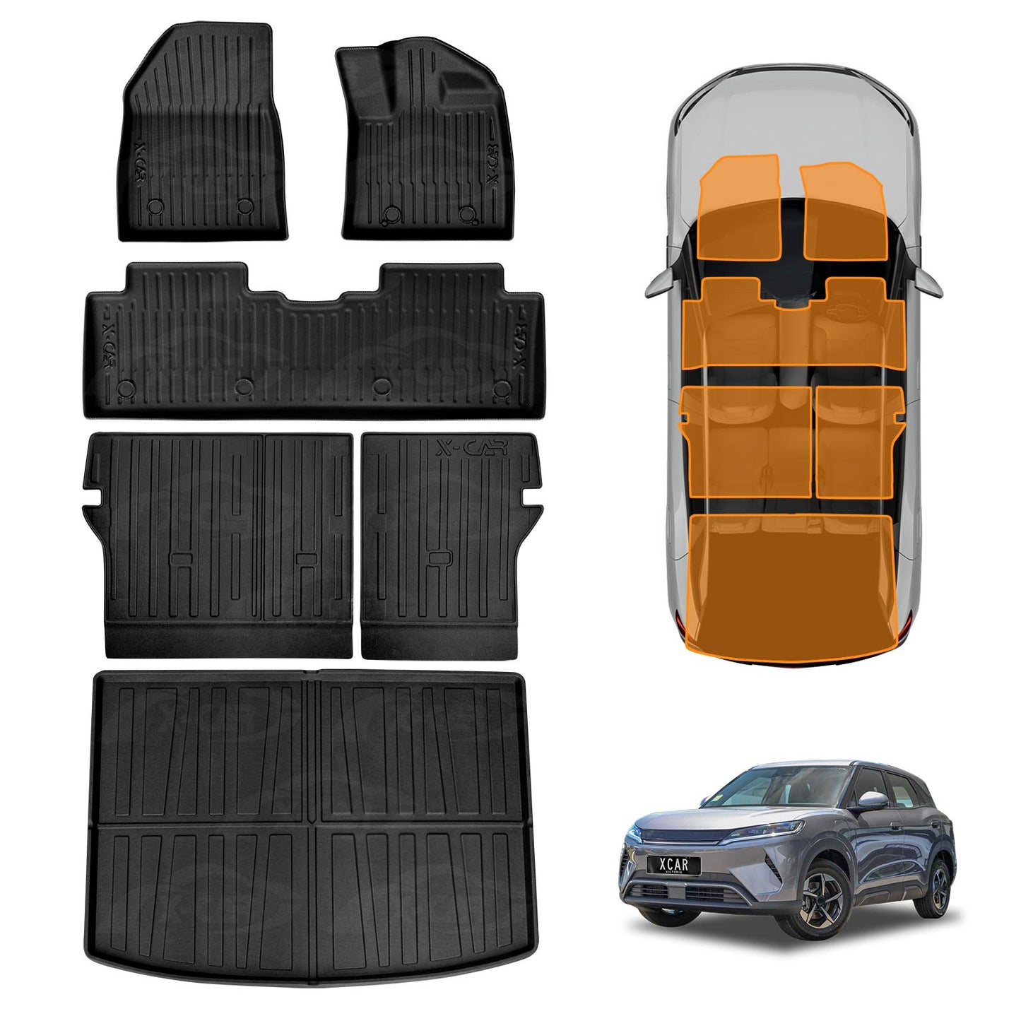 3D Floor Mats Boot Liner Set for BYD Atto 2 Atto2 2025-Onwards All Weather Heavy Duty Cargo Kick Back Seat Protector Cover