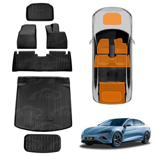 3D Floor Mats Boot Liner Set for BYD Seal 2023-2025 All Weather Heavy Duty Front Trunk Toolbox Cargo Cover