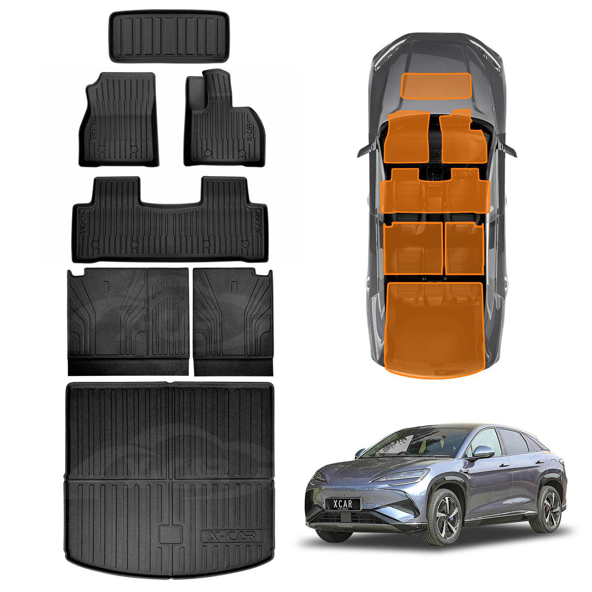 3D Floor Mats Boot Liner Set for BYD SEALION 7 SEALION7 2025-Onwards All Weather Front Trunk Cargo Kick Mats Back Seat Protector Cover