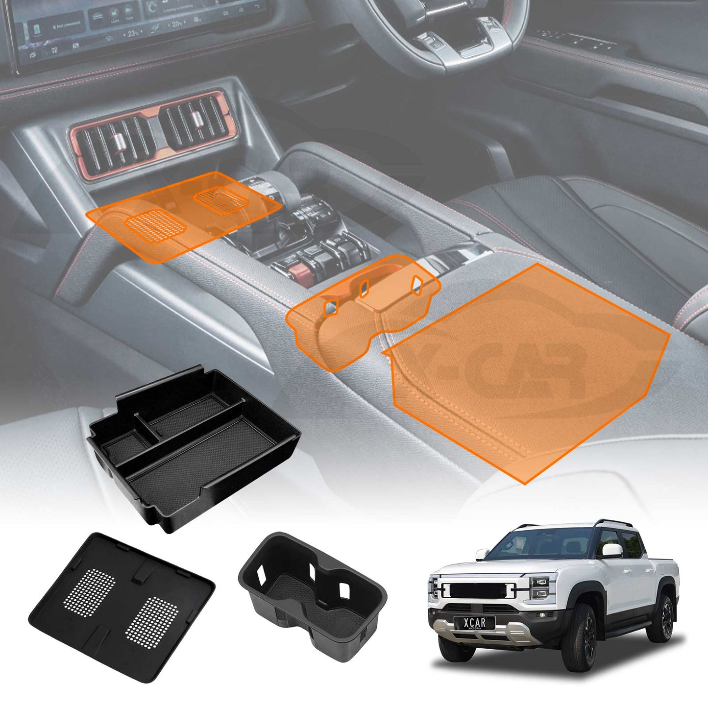 Center Console Organizer Set for BYD Shark 6 2024-Onwards Armrest Storage Box Tray Charging Mat Cup Holder Interior Accessories